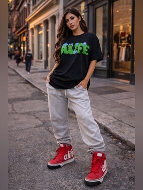 ALIFE NYC Puke Logo Spellout Graphic T-Shirt XXL Black Tee Vintage Streetwear